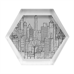 City New York Nyc Skyscraper Skyline Downtown Night Business Urban Travel Landmark Building Architec Hexagon Wood Jewelry Box by Posterlux