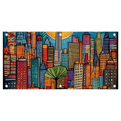 City New York Nyc Skyscraper Skyline Downtown Night Business Urban Travel Landmark Building Architec Banner And Sign 4  X 2  by Posterlux