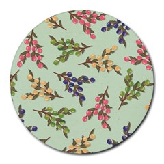 Berries Flowers Pattern Print Round Mousepad