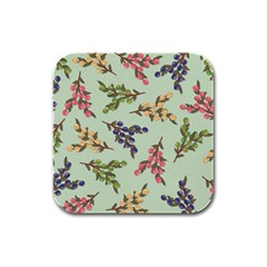 Berries Flowers Pattern Print Rubber Square Coaster (4 Pack)
