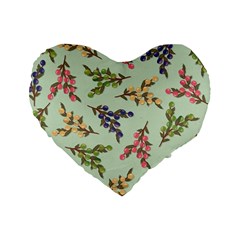 Berries Flowers Pattern Print Standard 16  Premium Flano Heart Shape Cushions