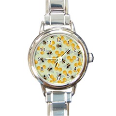 Bees Pattern Honey Bee Bug Honeycomb Honey Beehive Round Italian Charm Watch