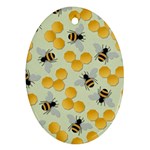 Bees Pattern Honey Bee Bug Honeycomb Honey Beehive Oval Ornament (Two Sides) Front