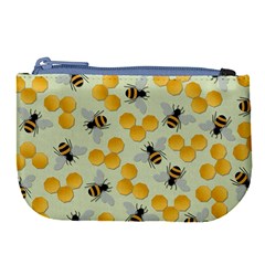 Bees Pattern Honey Bee Bug Honeycomb Honey Beehive Large Coin Purse