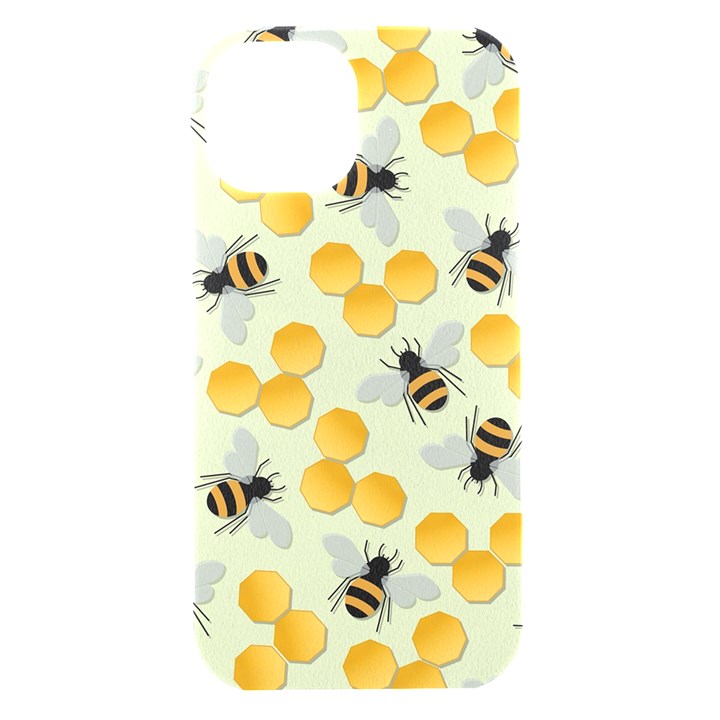 Bees Pattern Honey Bee Bug Honeycomb Honey Beehive iPhone 15 Black UV Print PC Hardshell Case