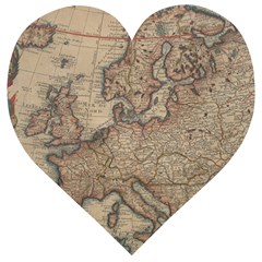 Old Vintage Classic Map Of Europe Wooden Puzzle Heart by Paksenen