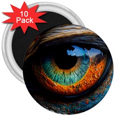 Eye Bird Feathers Vibrant 3  Magnets (10 Pack) 