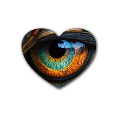 Eye Bird Feathers Vibrant Rubber Coaster (heart)