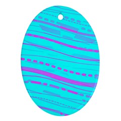 Wave Stripe Pattern Design Aqua Ornament (oval)