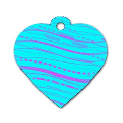 Wave Stripe Pattern Design Aqua Dog Tag Heart (two Sides)