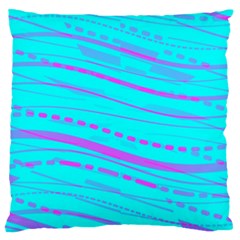 Wave Stripe Pattern Design Aqua Large Cushion Case (two Sides) by Ndabl3x