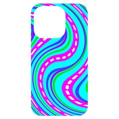 Swirls Pattern Design Bright Aqua Iphone 14 Pro Black Uv Print Case by Ndabl3x