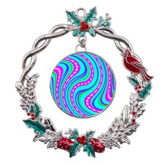 Swirls Pattern Design Bright Aqua Metal X mas Wreath Holly Leaf Ornament