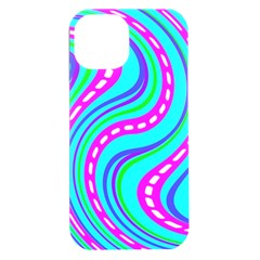 Swirls Pattern Design Bright Aqua Iphone 15 Plus Black Uv Print Pc Hardshell Case