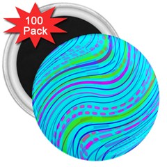 Pattern Swirl Pink Green Aqua 3  Magnets (100 Pack)