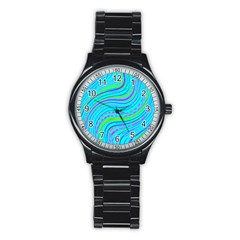 Pattern Swirl Pink Green Aqua Stainless Steel Round Watch by Ndabl3x