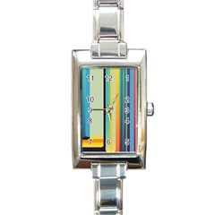 Colorful Rainbow Striped Pattern Stripes Background Rectangle Italian Charm Watch