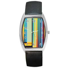 Colorful Rainbow Striped Pattern Stripes Background Barrel Style Metal Watch