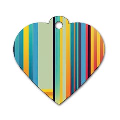 Colorful Rainbow Striped Pattern Stripes Background Dog Tag Heart (two Sides)