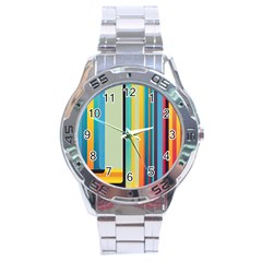 Colorful Rainbow Striped Pattern Stripes Background Stainless Steel Analogue Watch