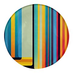 Colorful Rainbow Striped Pattern Stripes Background Round Glass Fridge Magnet (4 Pack)