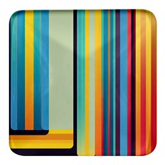 Colorful Rainbow Striped Pattern Stripes Background Square Glass Fridge Magnet (4 Pack)