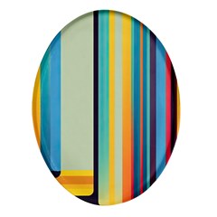 Colorful Rainbow Striped Pattern Stripes Background Oval Glass Fridge Magnet (4 Pack)