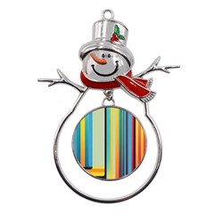 Colorful Rainbow Striped Pattern Stripes Background Metal Snowman Ornament by Ket1n9