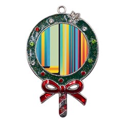 Colorful Rainbow Striped Pattern Stripes Background Metal X mas Lollipop With Crystal Ornament