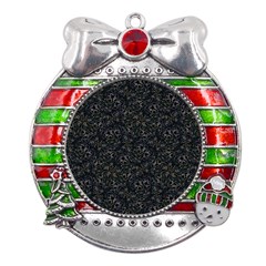 Midnight Blossom Elegance Black Backgrond Metal X mas Ribbon With Red Crystal Round Ornament