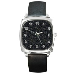 Midnight Blossom Elegance Black Backgrond Square Metal Watch