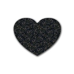 Midnight Blossom Elegance Black Backgrond Rubber Heart Coaster (4 Pack)
