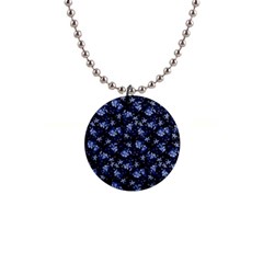 Stylized Floral Intricate Pattern Design Black Backgrond 1  Button Necklace