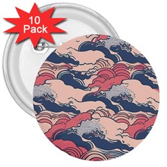 Waves Ocean Sea Water Pattern Rough Seas Digital Art Nature Nautical 3  Buttons (10 Pack) 