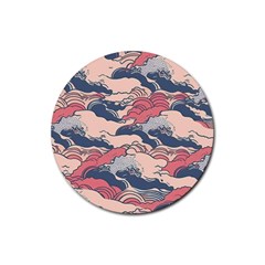 Waves Ocean Sea Water Pattern Rough Seas Digital Art Nature Nautical Rubber Round Coaster (4 Pack)