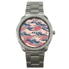 Waves Ocean Sea Water Pattern Rough Seas Digital Art Nature Nautical Sport Metal Watch