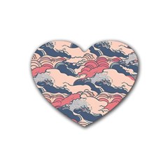 Waves Ocean Sea Water Pattern Rough Seas Digital Art Nature Nautical Rubber Heart Coaster (4 Pack)