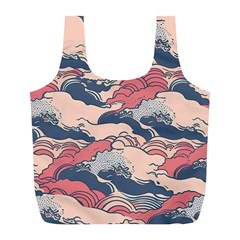 Waves Ocean Sea Water Pattern Rough Seas Digital Art Nature Nautical Full Print Recycle Bag (l)