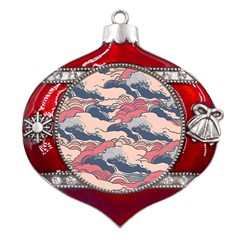 Waves Ocean Sea Water Pattern Rough Seas Digital Art Nature Nautical Metal Snowflake And Bell Red Ornament