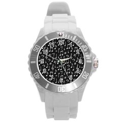 Chalk Music Notes Signs Seamless Pattern Round Plastic Sport Watch (l)