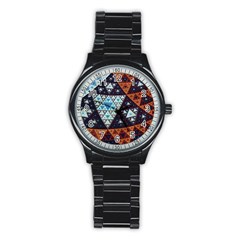 Fractal Triangle Geometric Abstract Pattern Stainless Steel Round Watch