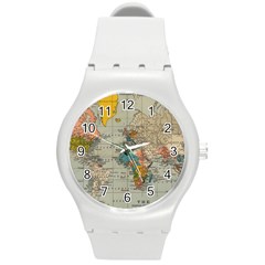 Vintage World Map Round Plastic Sport Watch (m)