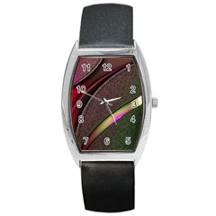 Texture Abstract Curve  Pattern Red Barrel Style Metal Watch