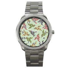 Berries Flowers Pattern Print Sport Metal Watch by Maspions