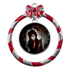 Melancholy Autumn Metal Red Ribbon Round Ornament