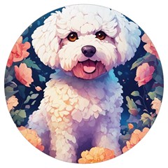 Cute Puppy With Flowers Round Trivet by Sparkle