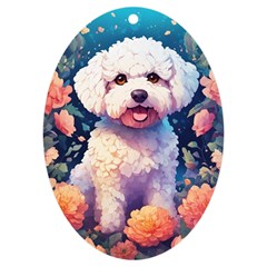 Cute Puppy With Flowers Uv Print Acrylic Ornament Oval