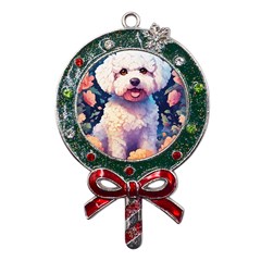 Cute Puppy With Flowers Metal X mas Lollipop With Crystal Ornament