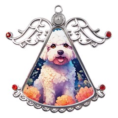 Cute Puppy With Flowers Metal Angel With Crystal Ornament