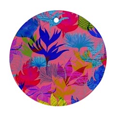 Pink And Blue Floral Ornament (round)